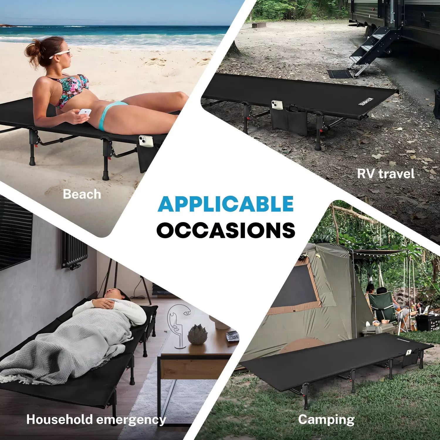 Collapsible camping bed applications