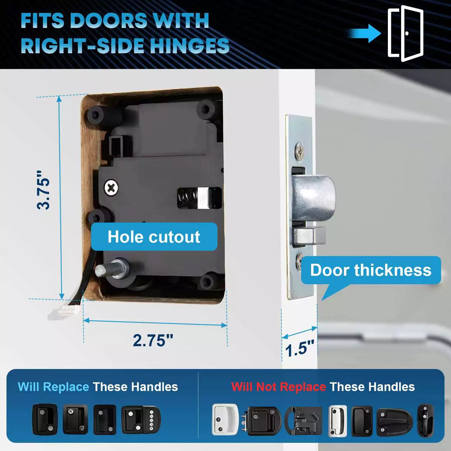 Camper entry lock fits doors with right side hinges