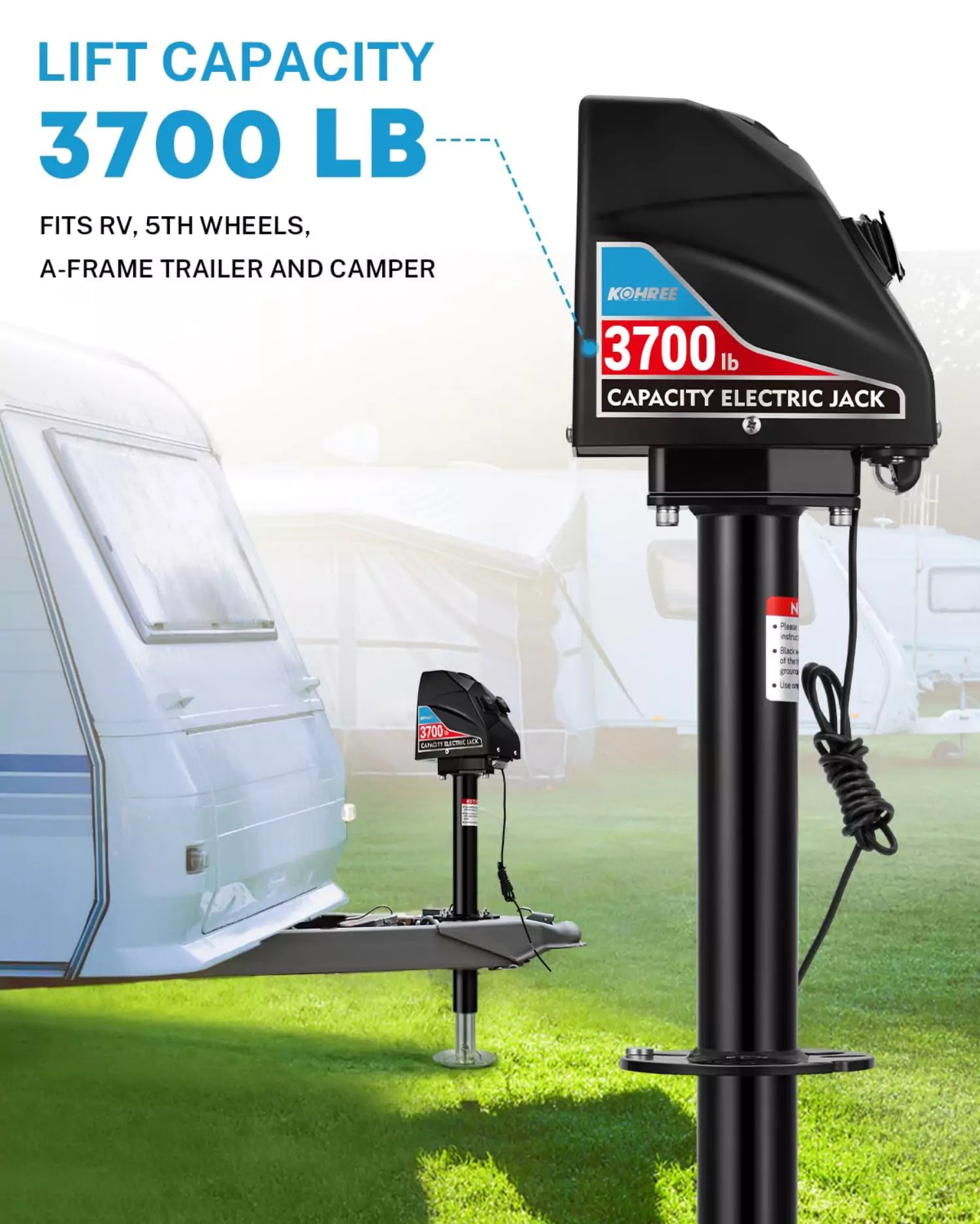 Kohree power trailer jack lift capacity to 3700 lb