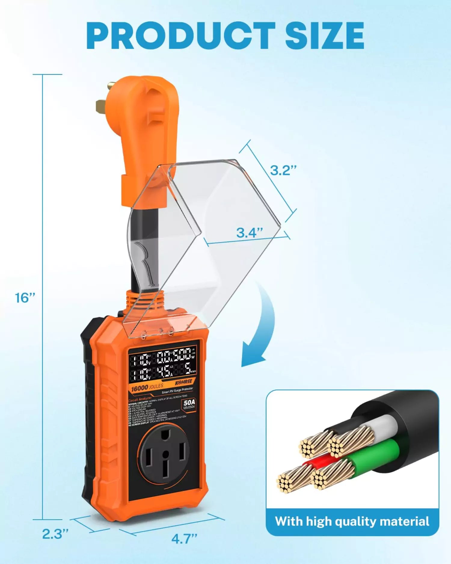 Kohree 50 amp power surge protector orange size