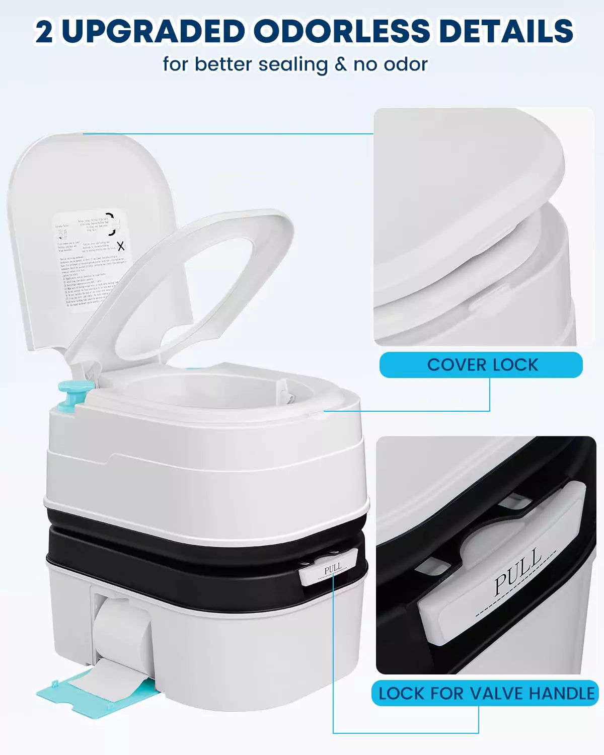 Kohree rv toilet with 2 upgraded odorless details