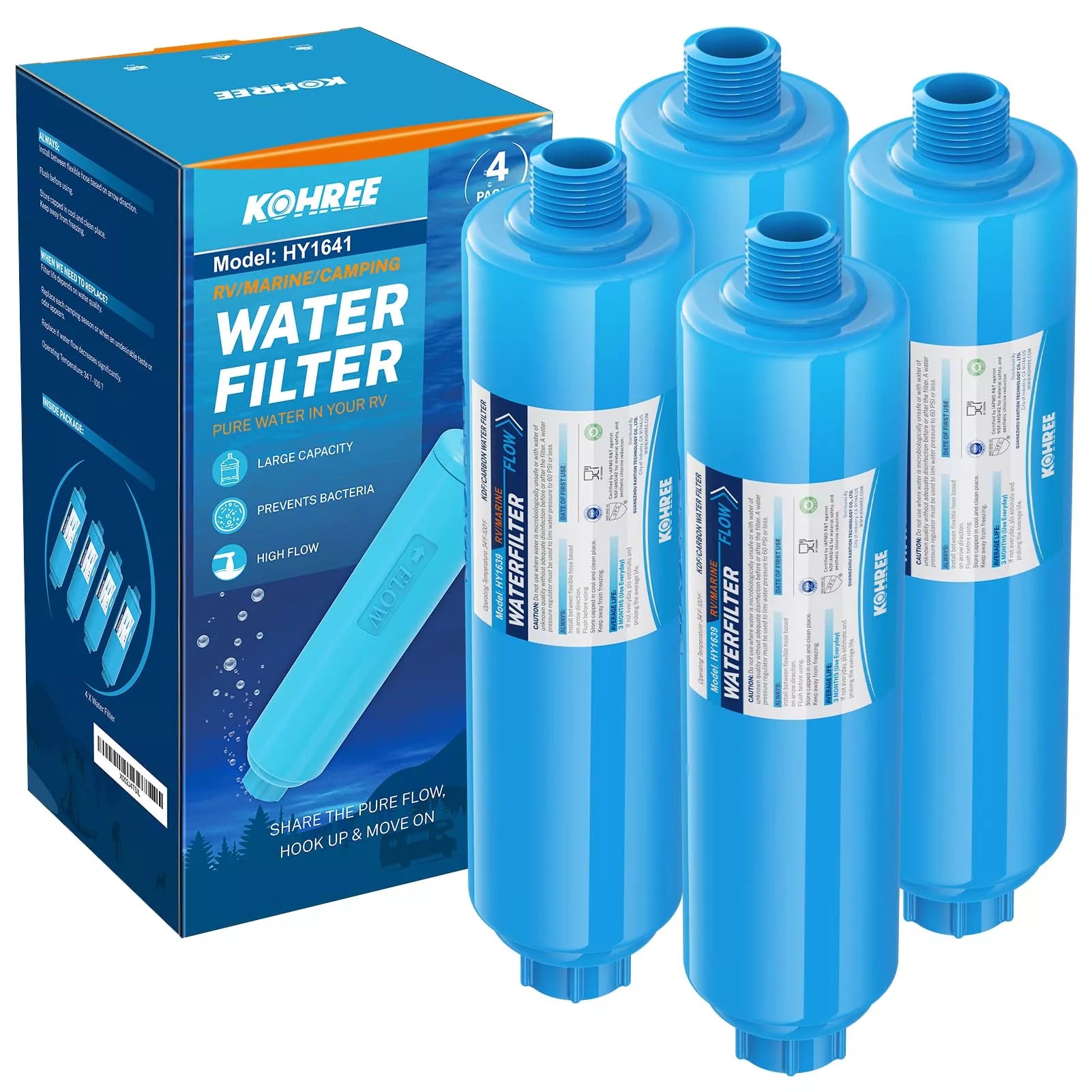 Kohree RV Inline Water Filter 20 Micron Filtration for RV & Marine