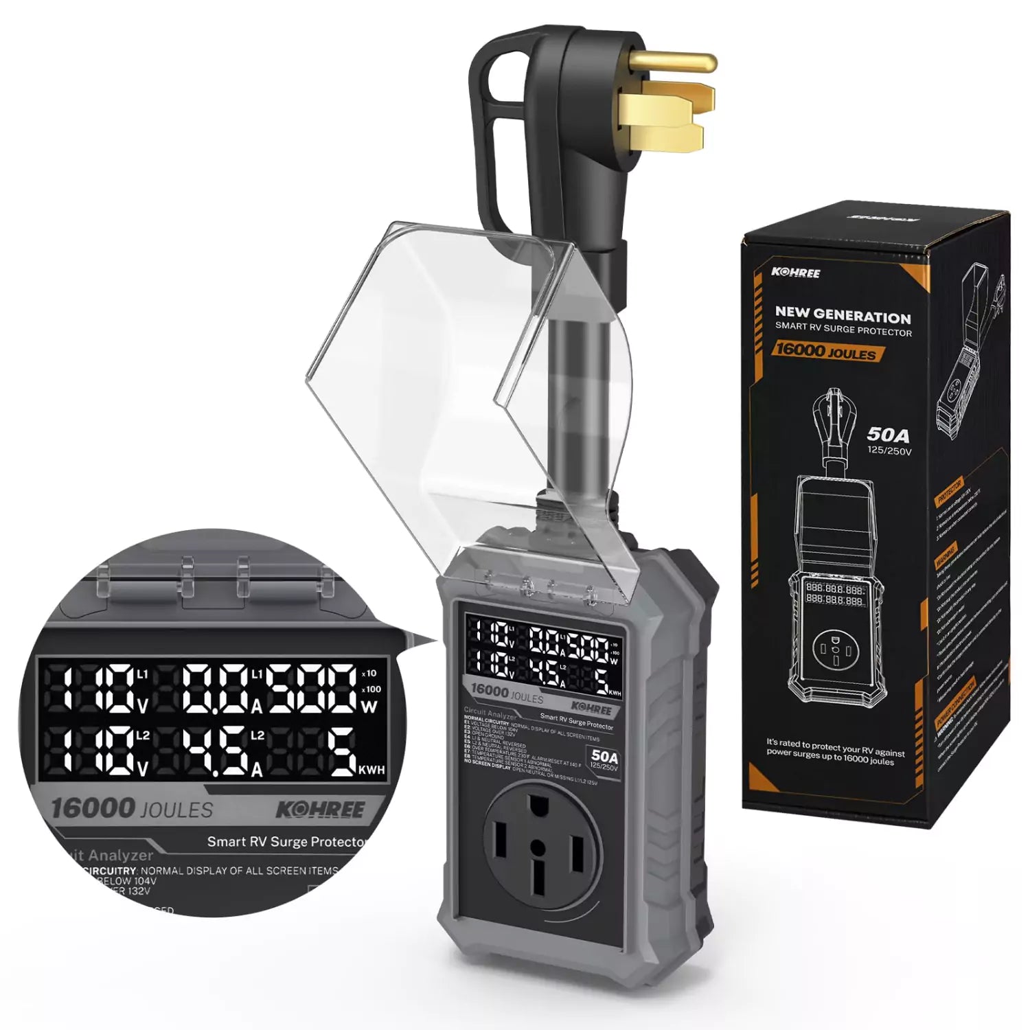 Kohree rv power surge protector 50 amp gray