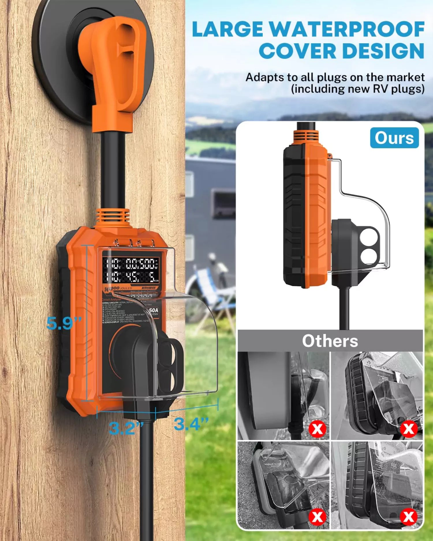 Large waterproof cover design rv surge protector 50 amp