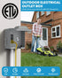 Outdoor electrical outlet box with NEMA 3R housing and 20 amp GFCI receptacle