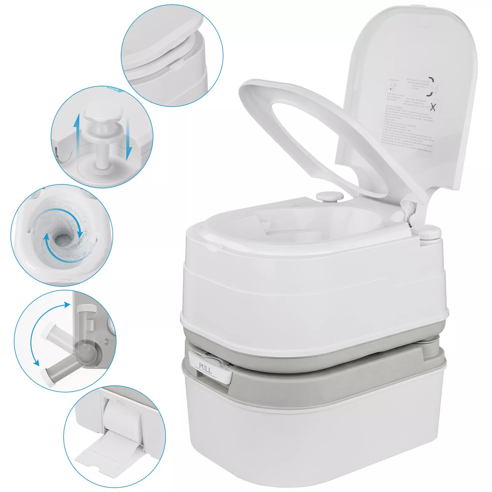 Kohree 6.34 Gallon Portable Camping Toilet for Adults, Gray White