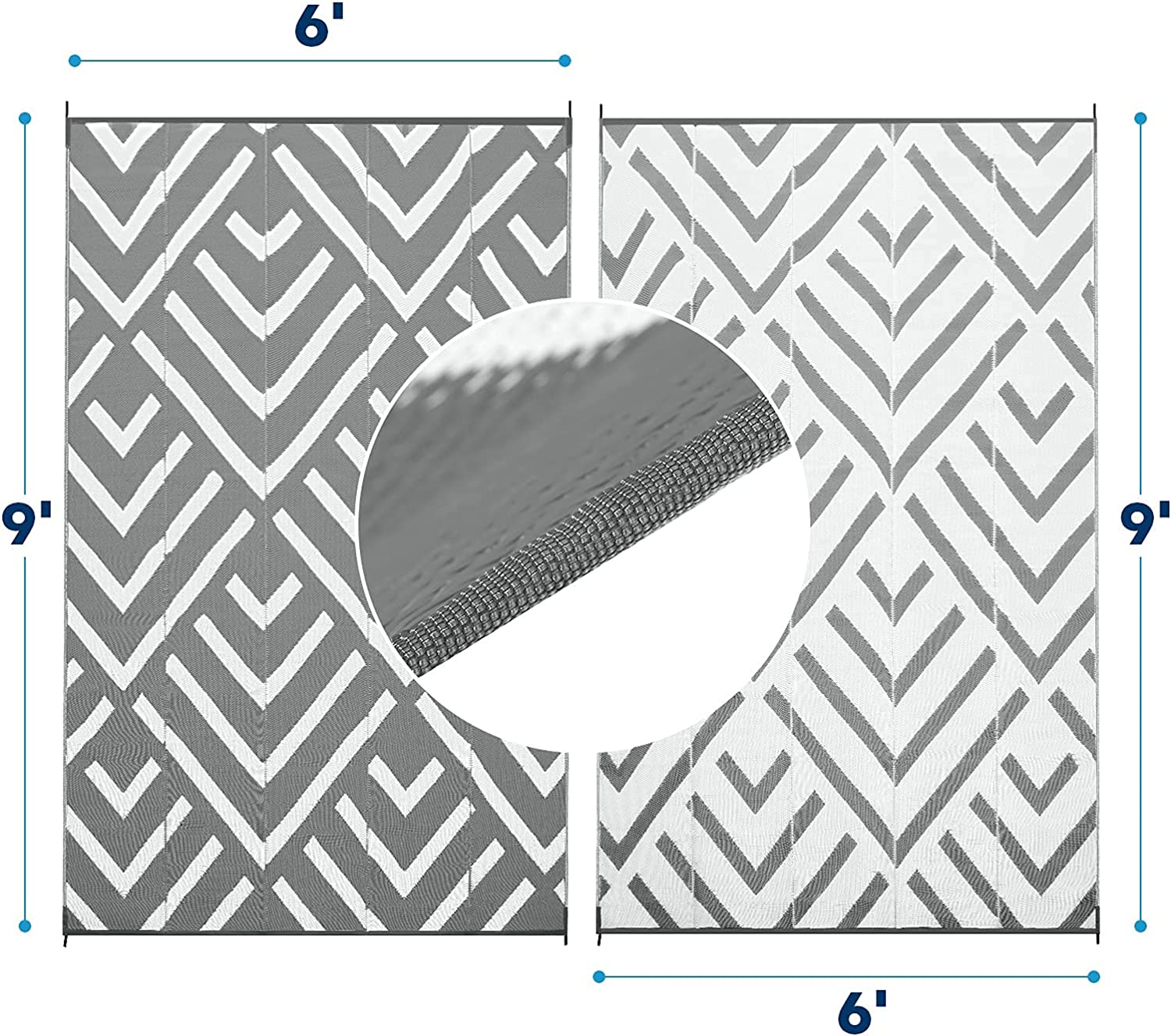 RV Outdoor Rugs 6' x 9', Grey