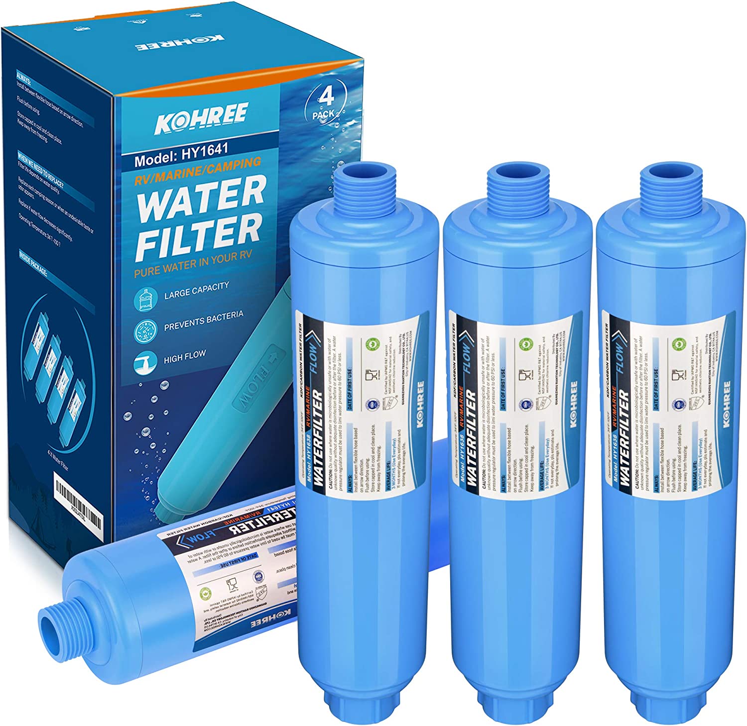 Kohree RV Inline Water Filter 4 Pack for RV, Boat, Garden