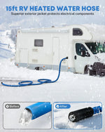 Kohree heated RV water hose operates on 120V AC power for cold-weather water connections. 