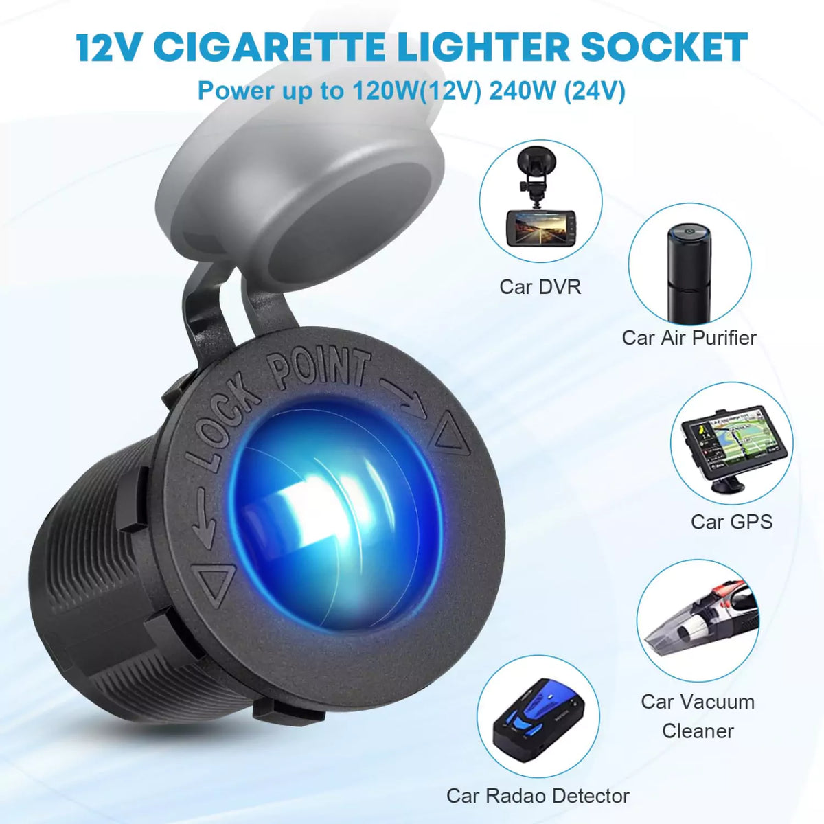 12V Marine Cigarette Lighter Socket with Dustproof Cover