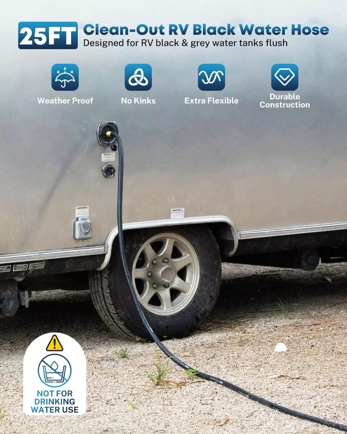 5/8" RV Sewer Flush Hose with Rinser Cap 25 Ft