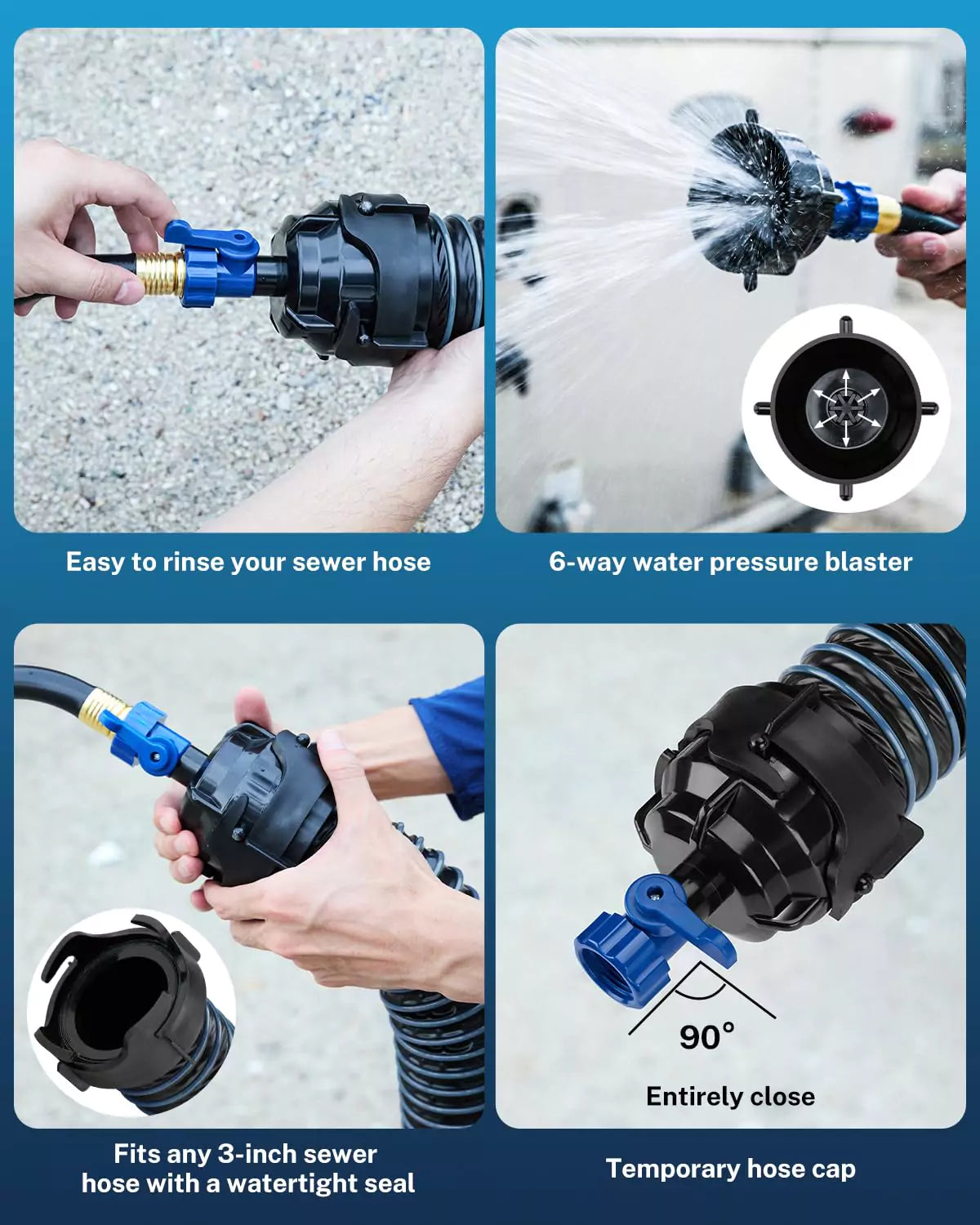 5/8" RV Sewer Flush Hose with Rinser Cap 25 Ft