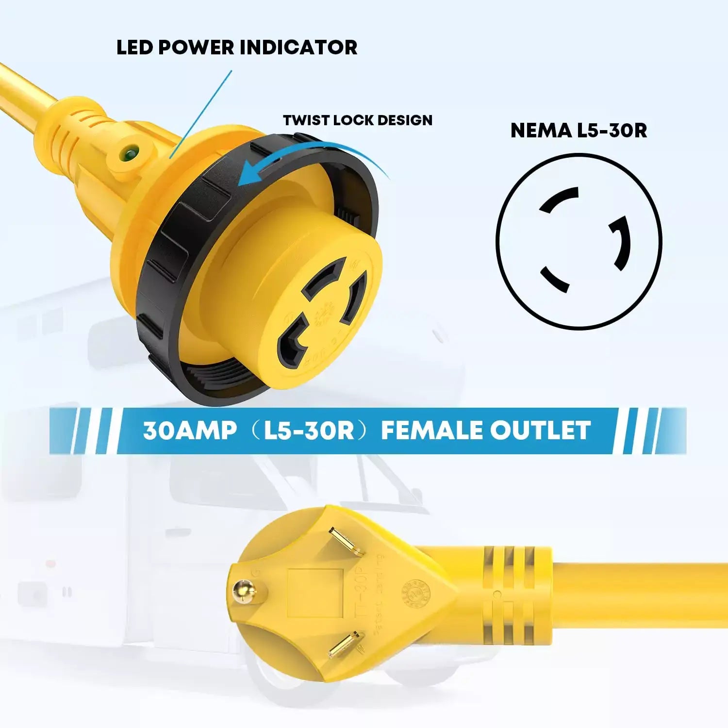 30 amp female outlet 25 feet outdoor electrical cord