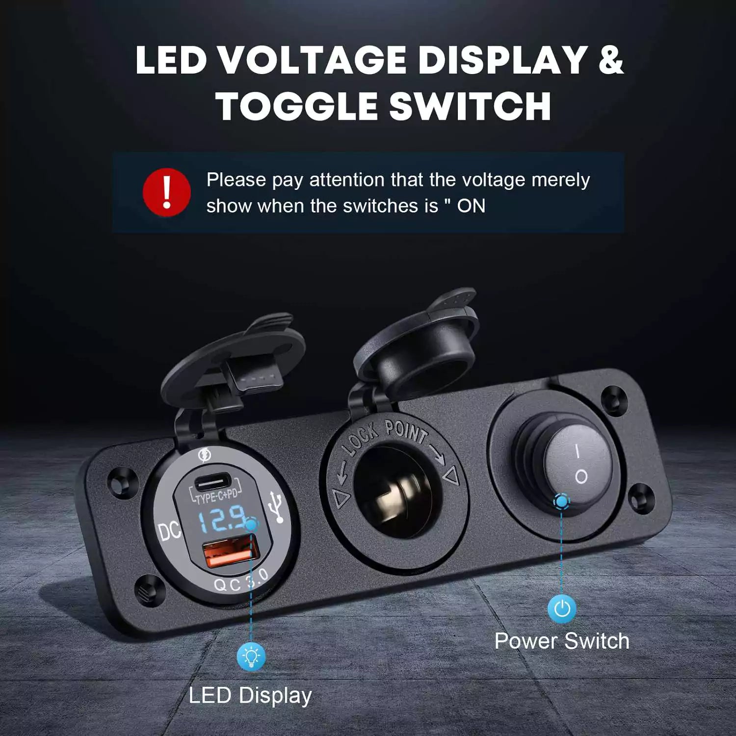 LED voltage display 3 in 1 outlet for car adapter