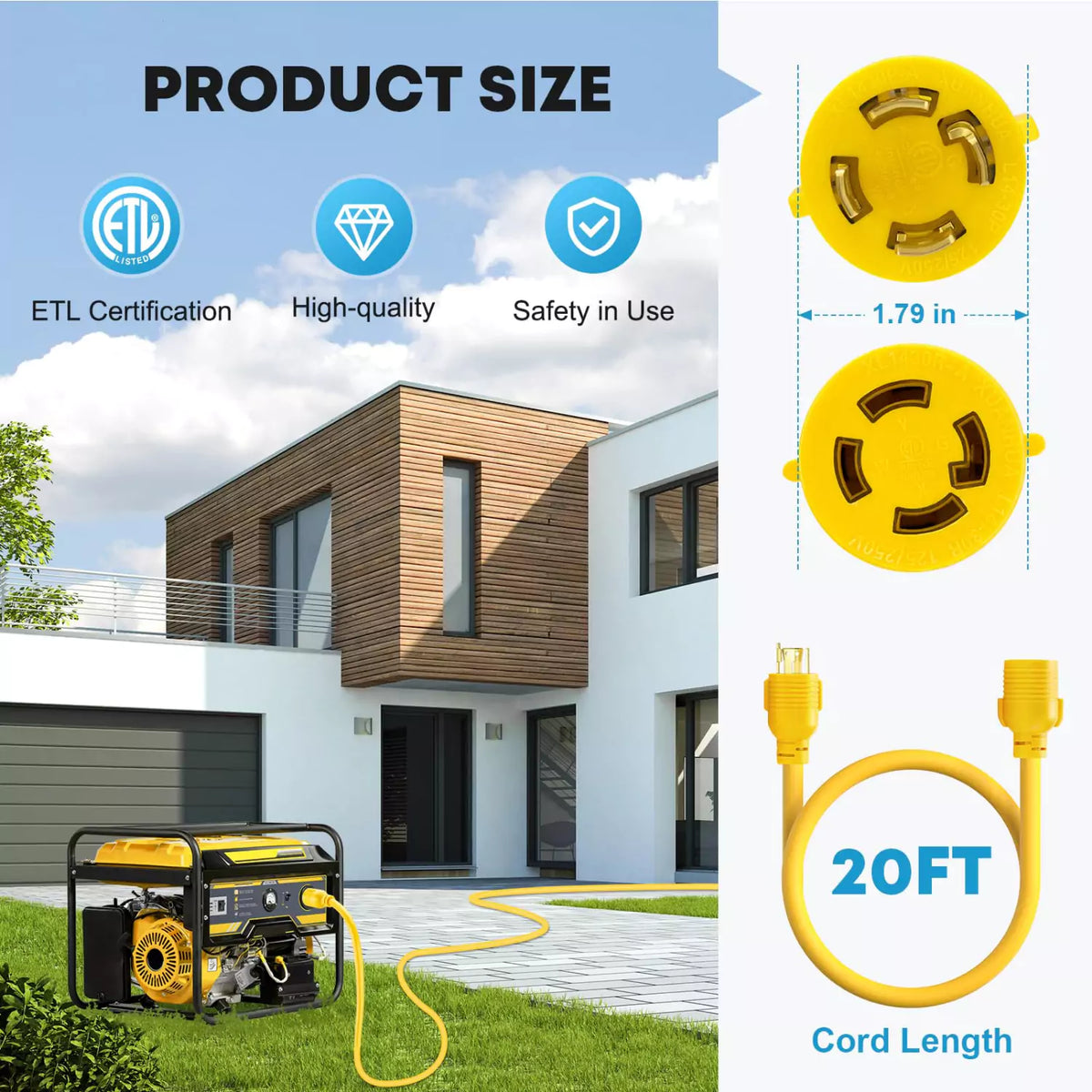 20 feet 30 amp generator power cable