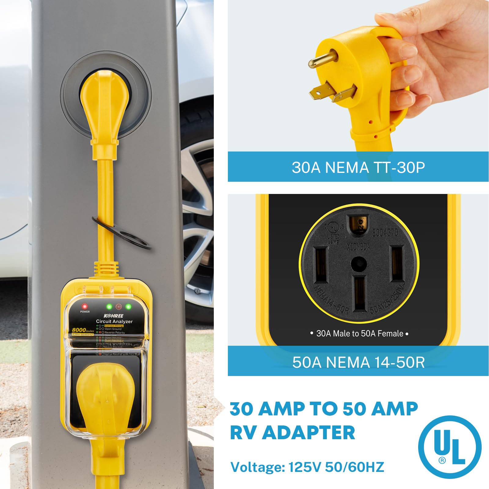 30 Amp to 50 Amp RV Adapter with Surge Protection