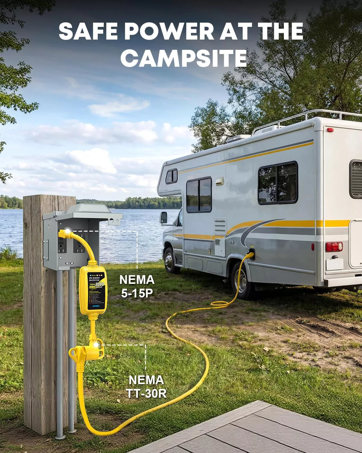 Kohree 30 amp nema 5-15p to tt-30r rv adapter at the campsite