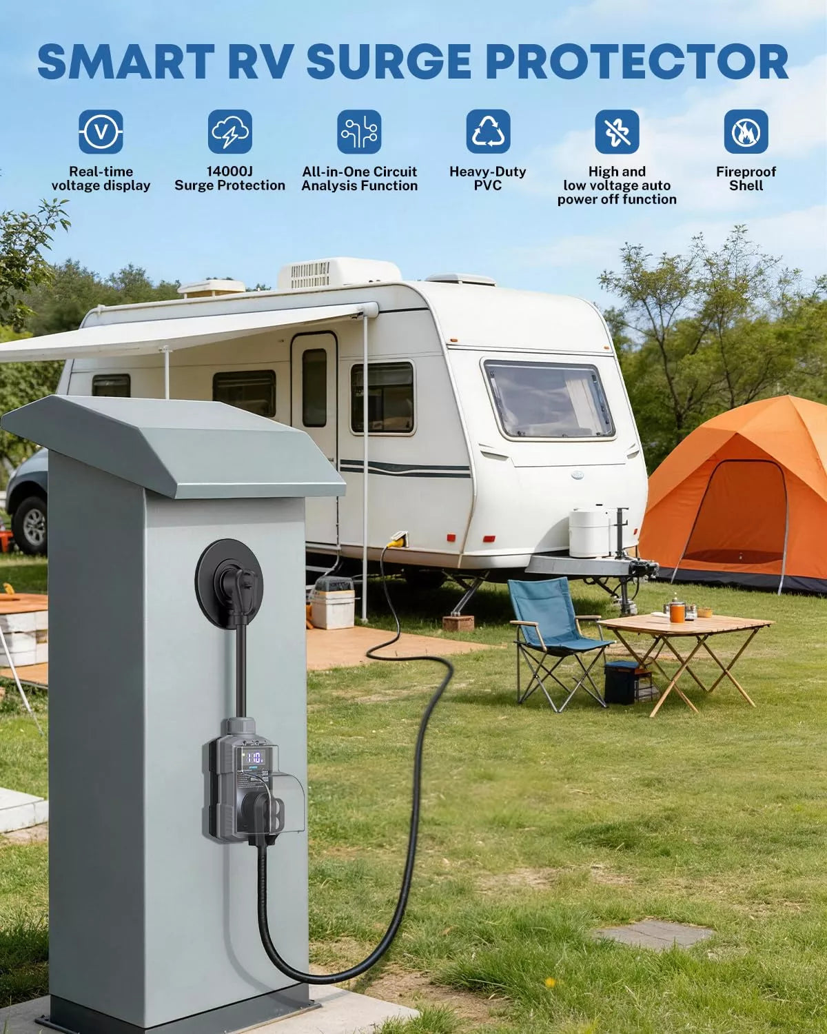 Portable Rv Surge Protector Kohree RV Surge Protector 30A with LED Display Circuit Analyzer