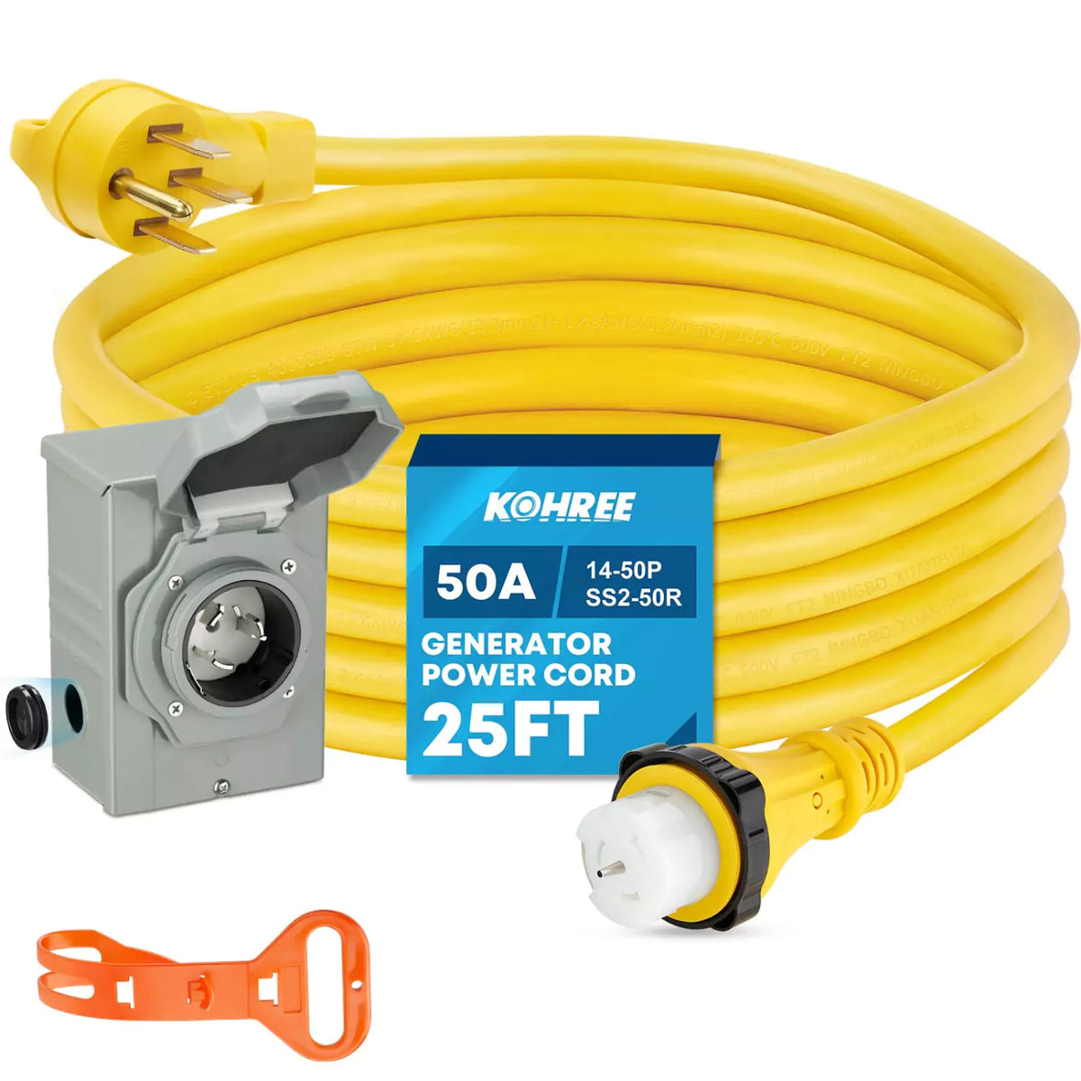 Kohree 50 Amp Generator Cord and Power Inlet Box Kit 12,500W