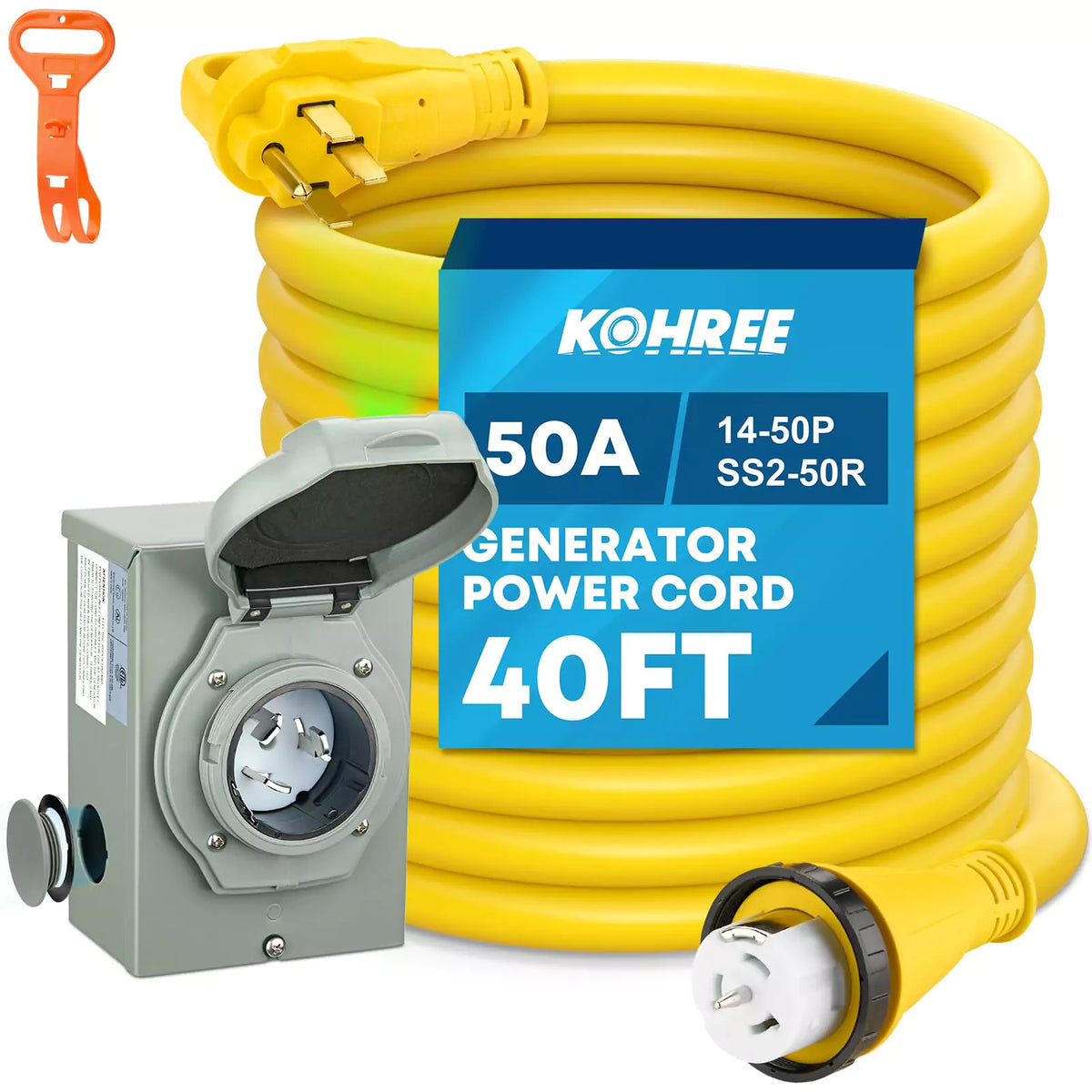Kohree 50 Amp Generator Cord and Power Inlet Box Kit 12,500W