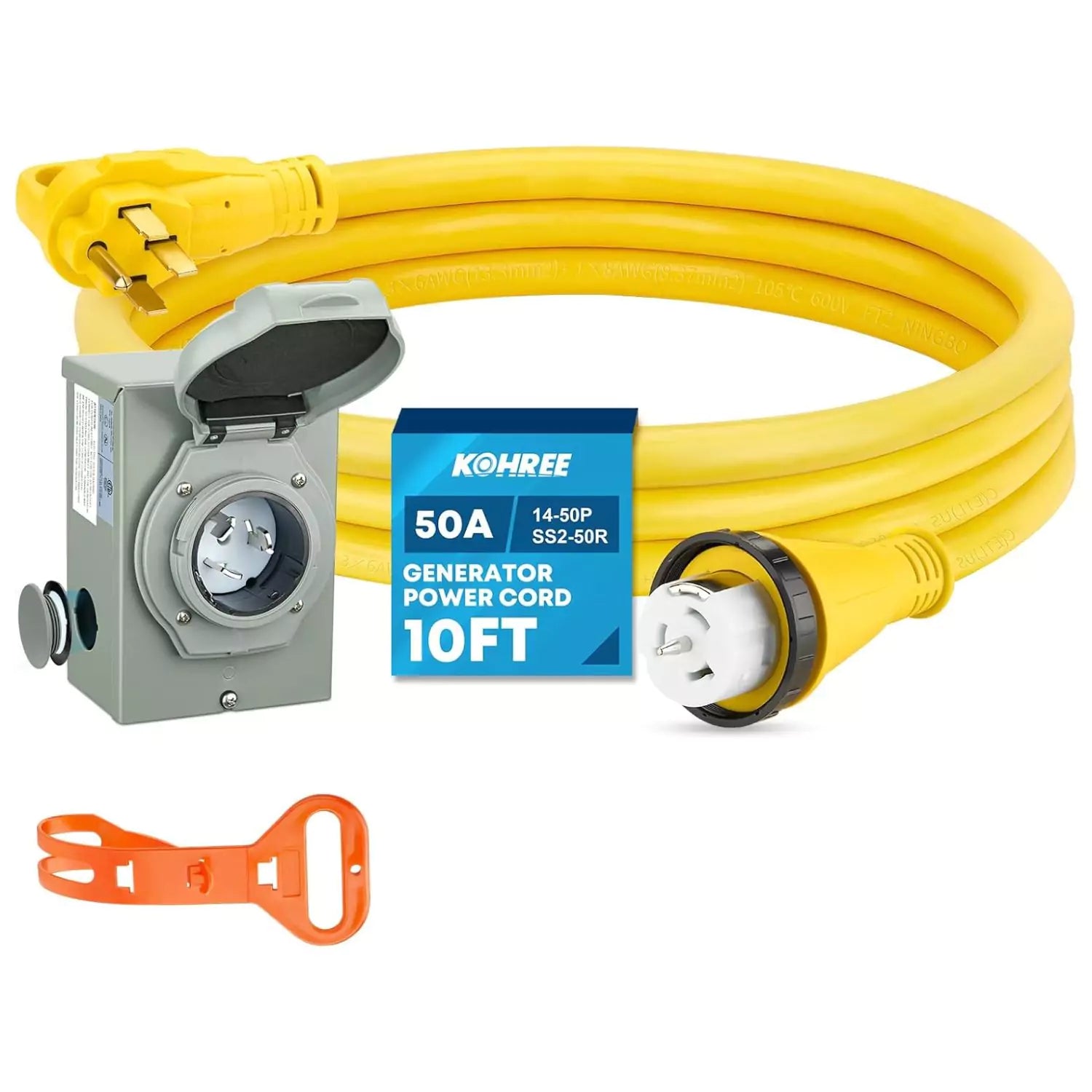 Kohree 50 amp generator power cord and inlet box kit 10 ft