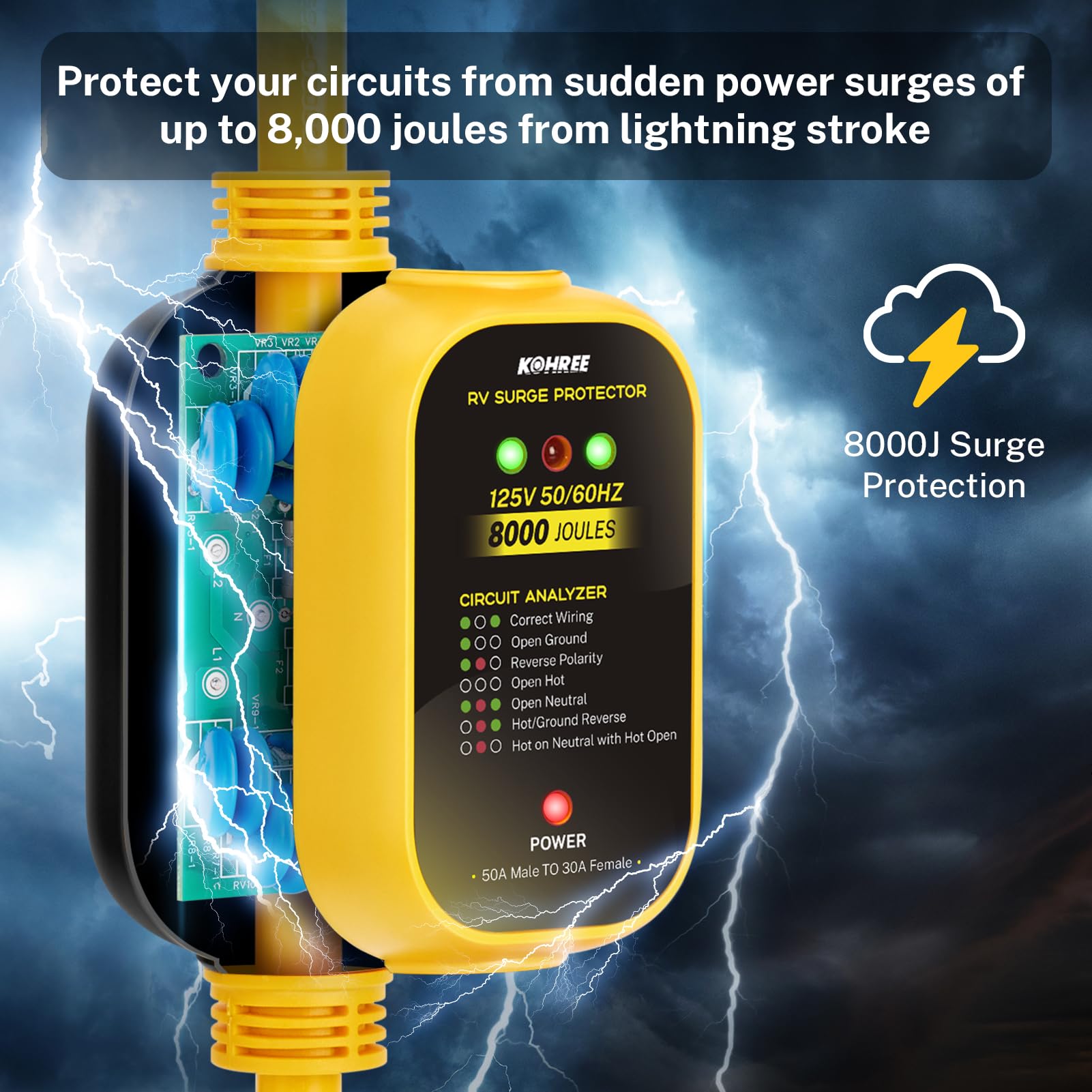 50 Amp to 30 Amp RV Adapter with Surge Protector