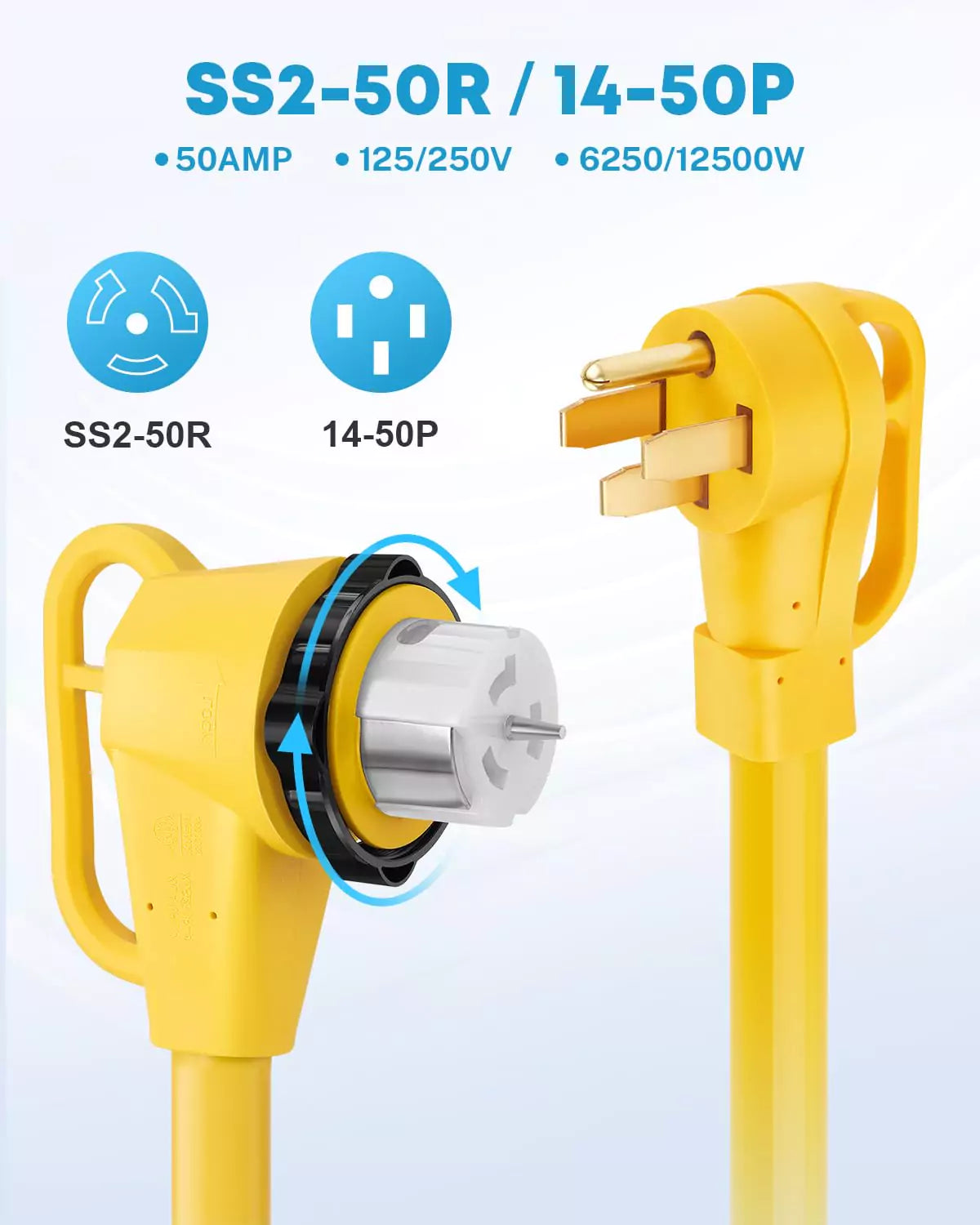 SS2-50R to 14-50P 50 ft 50 amp generator cord