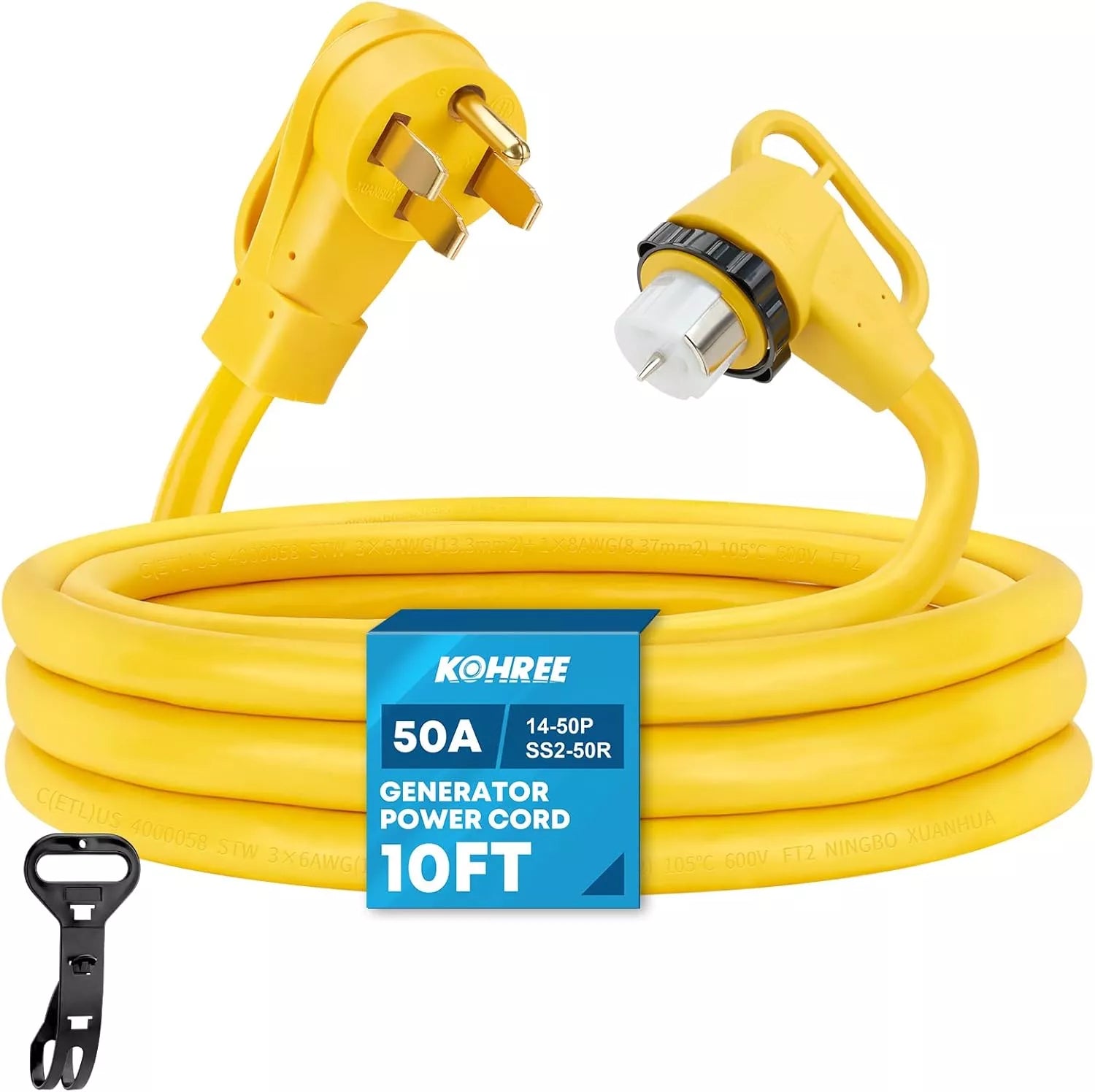 50 Amp Generator Extension Cord NEMA 14-50P to SS2-50R, 10/25/50 Ft