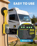 Outdoor power surge protector with circuit analyzer display
