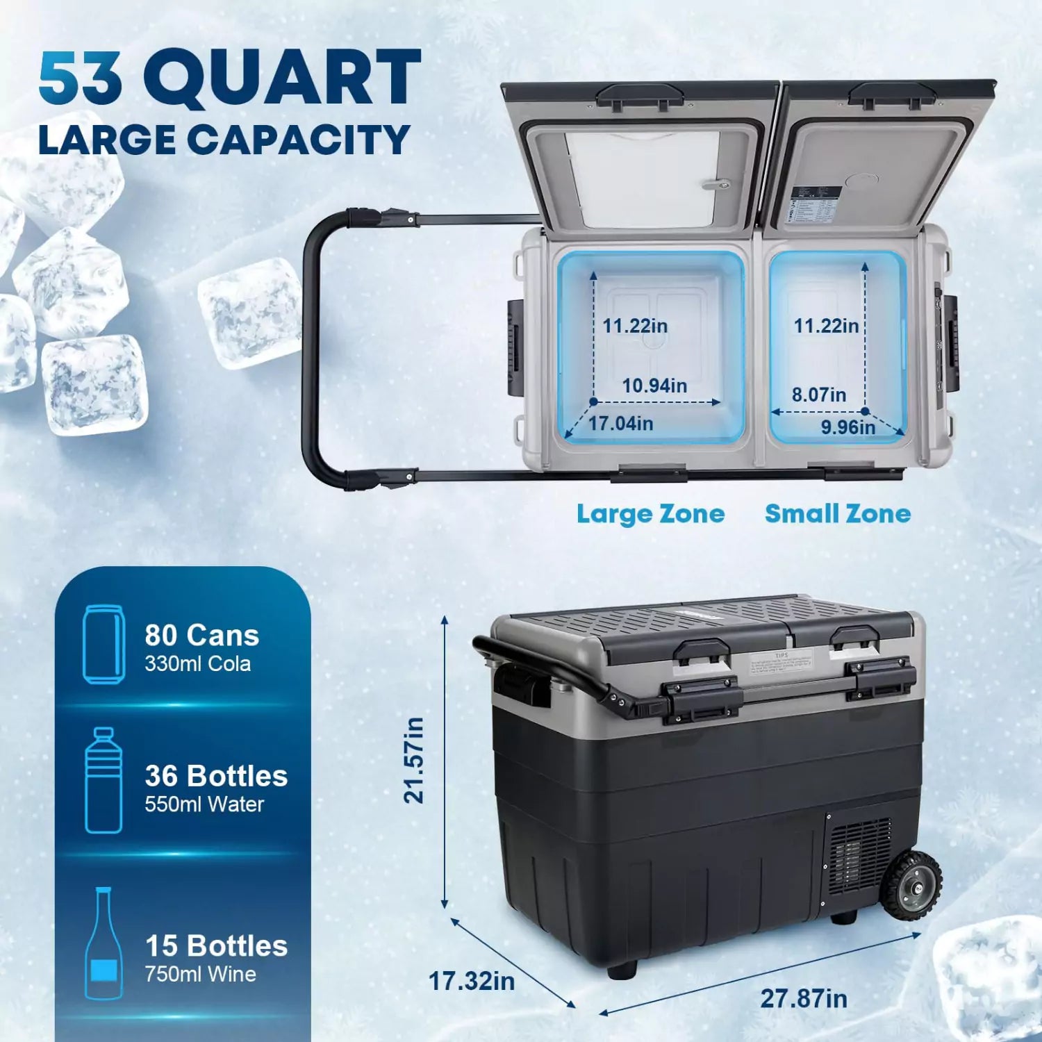 12V Car Refrigerator, 53 Quart