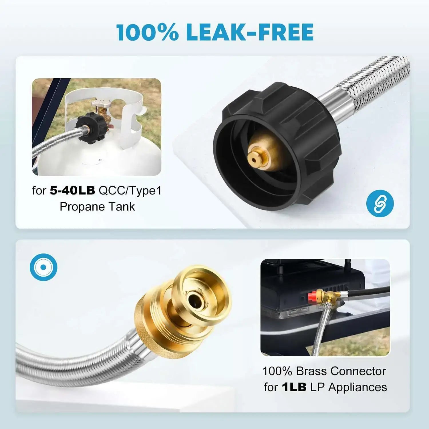 100% leak free 5 feet propane bottle adapter hose