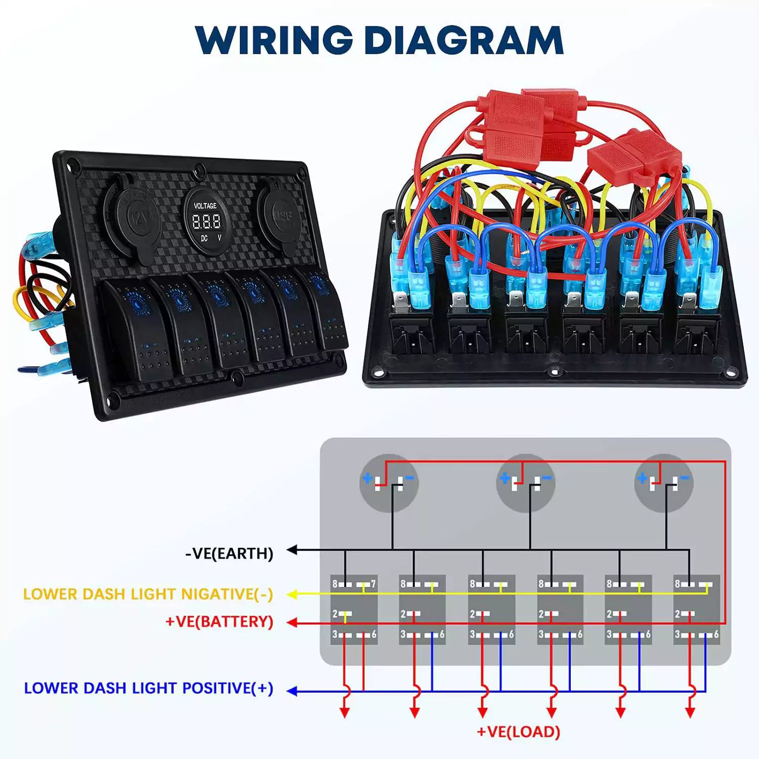 6 gang marine boat switch panel with wiring diagram