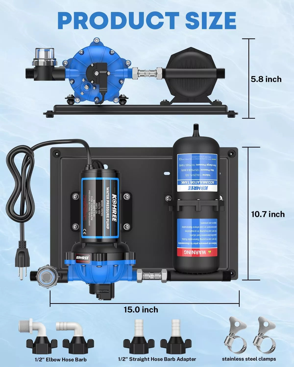 Pump system with components and dimensions