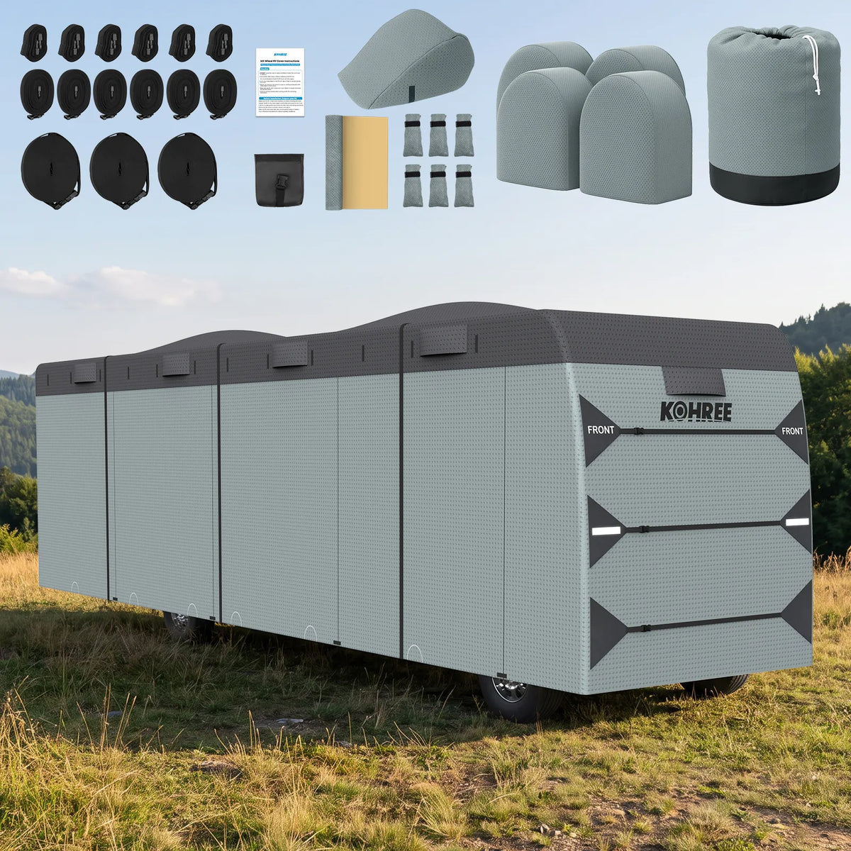 Class A RV cover made with 7-layer non-woven fabric for outdoor storage