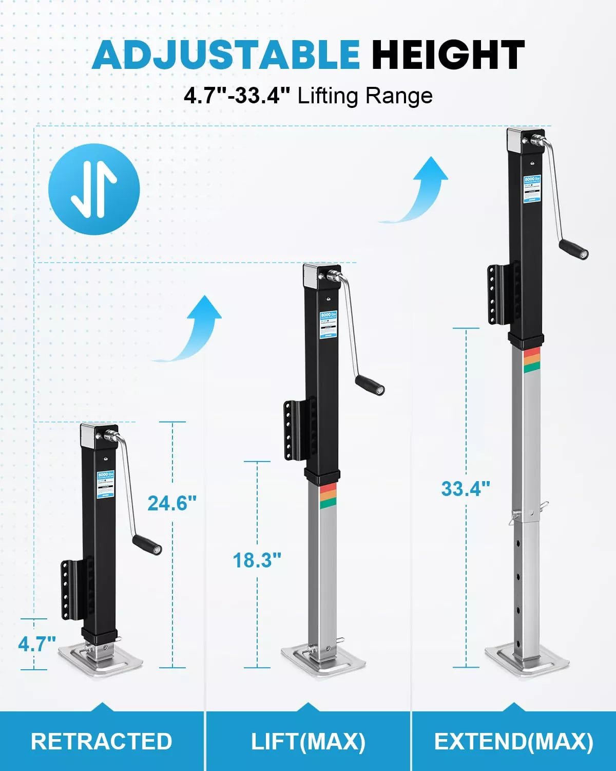 Kohree best 8000 lbs a frame trailer jack with adjustable height range from 4.7" to 33.4"