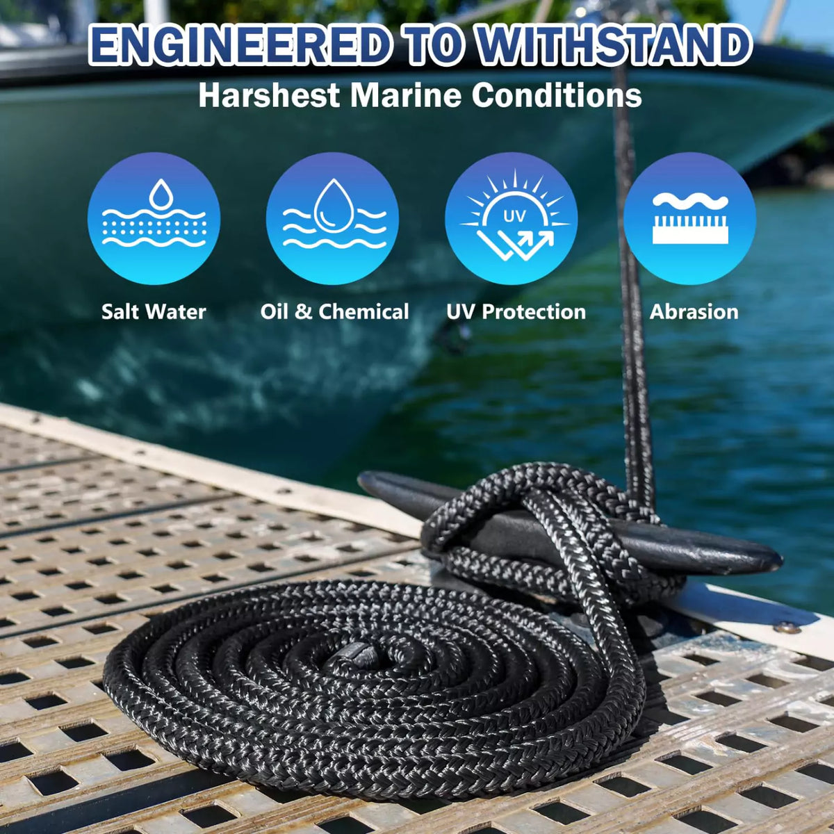 3/8 x 350' Teal Solid Braid Nylon Anchor Line w/Thimble - Made in 3/8 x 350' Teal Solid Braid Nylon Anchor Line w/Thimble - Made in