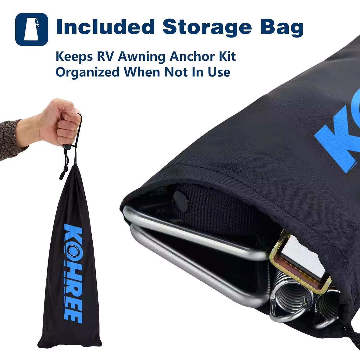 Storage bag for camper awning tie down straps