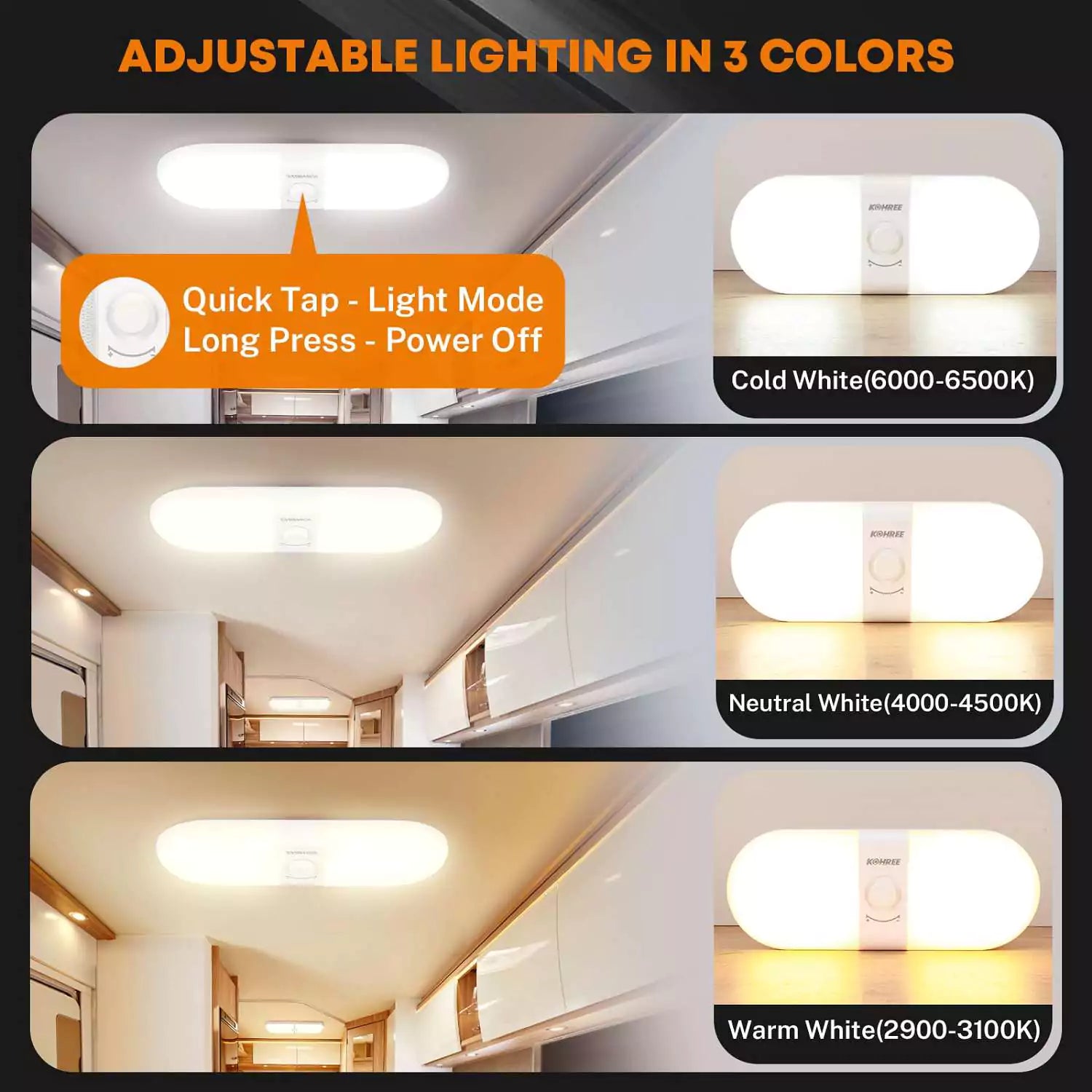 1800LM camper inside lights adjustable lighting in 3 colors