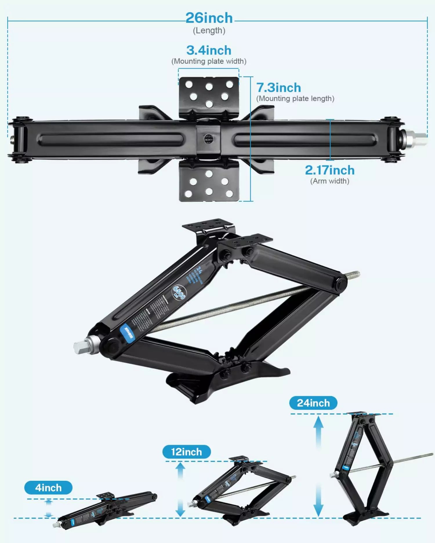 Kohree 4 pack 6500 lbs camper scissor jack stabilizer specification