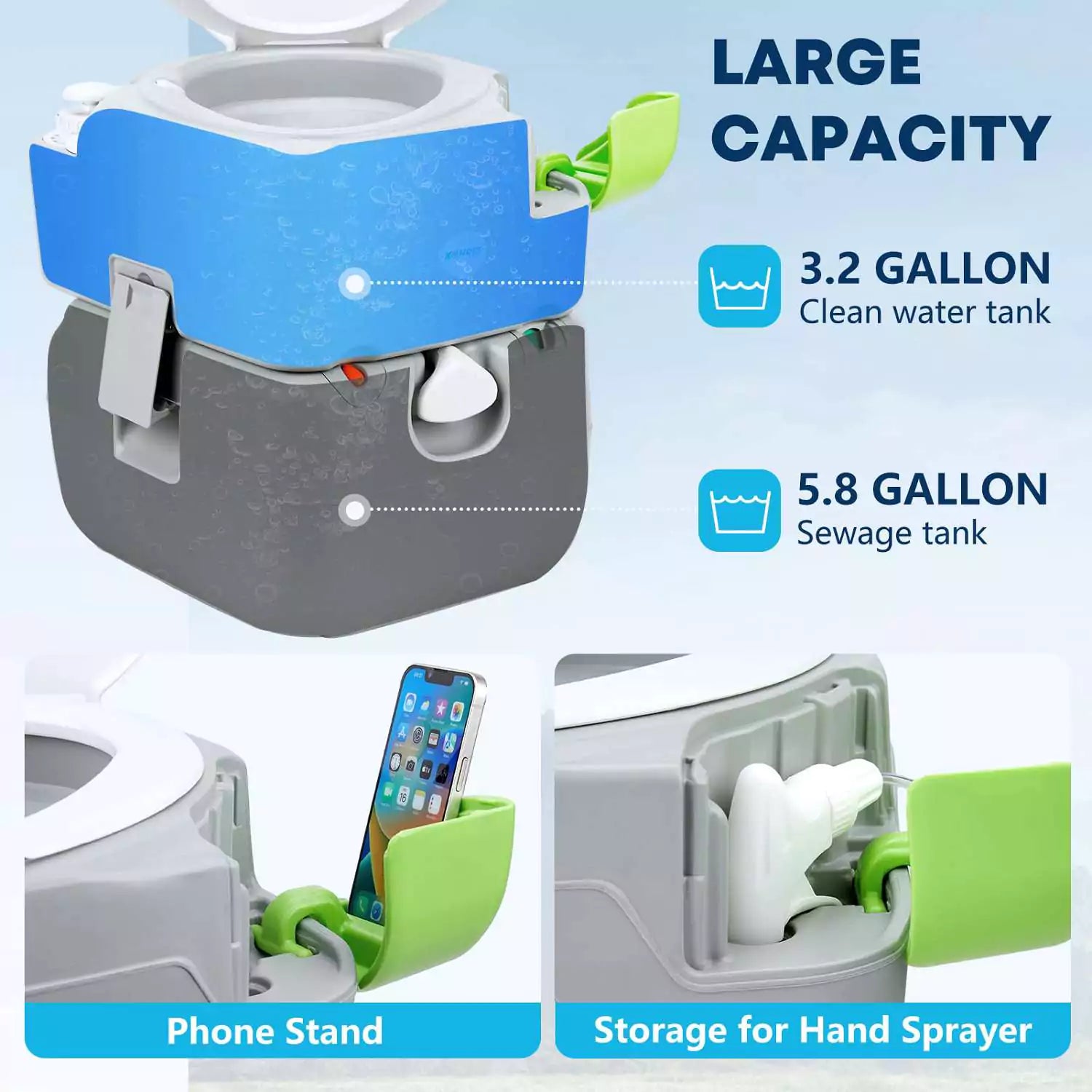 Large capacity camping toilet