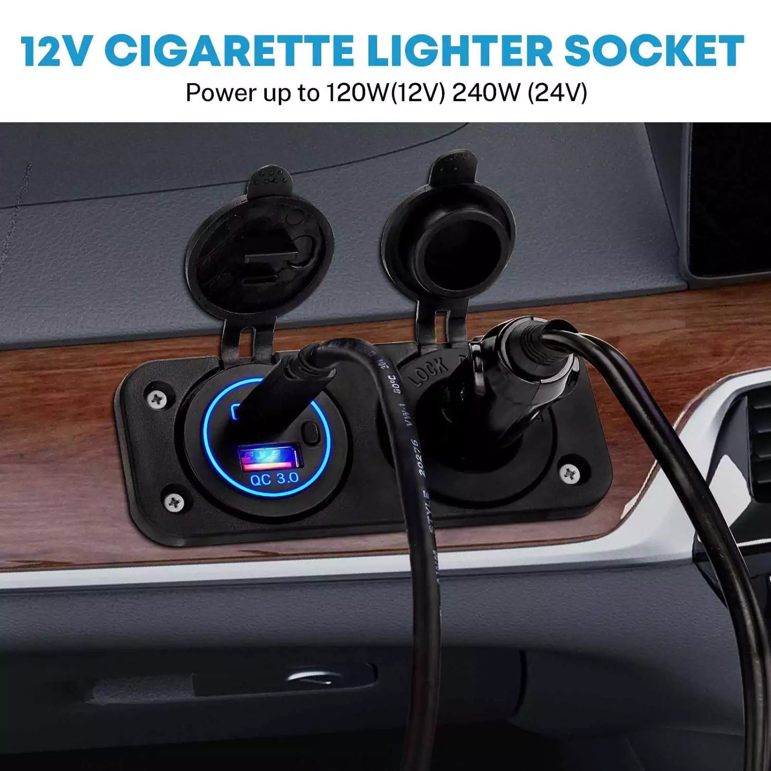12V cigarette lighter socket, power up to 120W, 240W