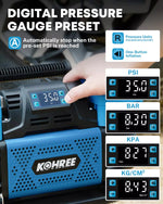 Kohree car tire pump with digital pressure gauge preset