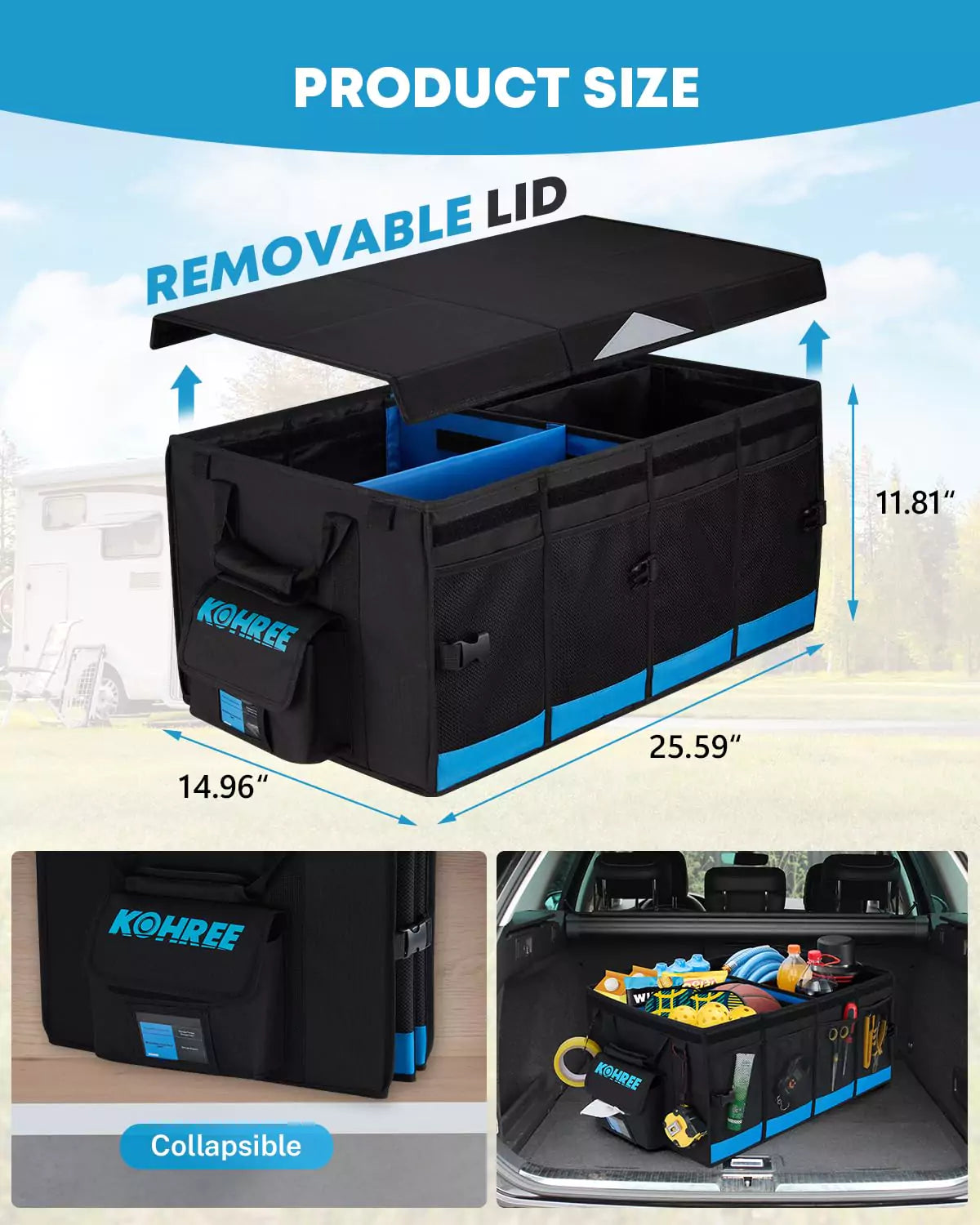 Kohree 74L Trunk Organizer for RV Accessories | RV Caddy for Car Kohree 74L Trunk Organizer for RV Accessories | RV Caddy for Car