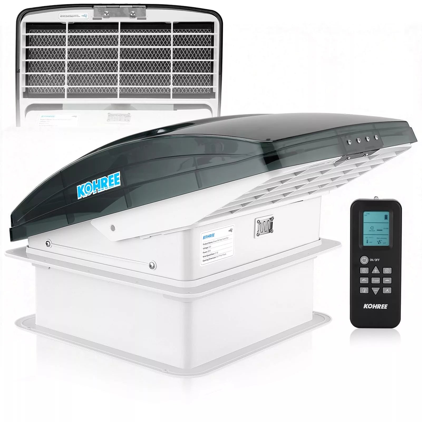 Deluxe rv roof vent fan with 14 inch waterproof cover and reversible airflow. 
