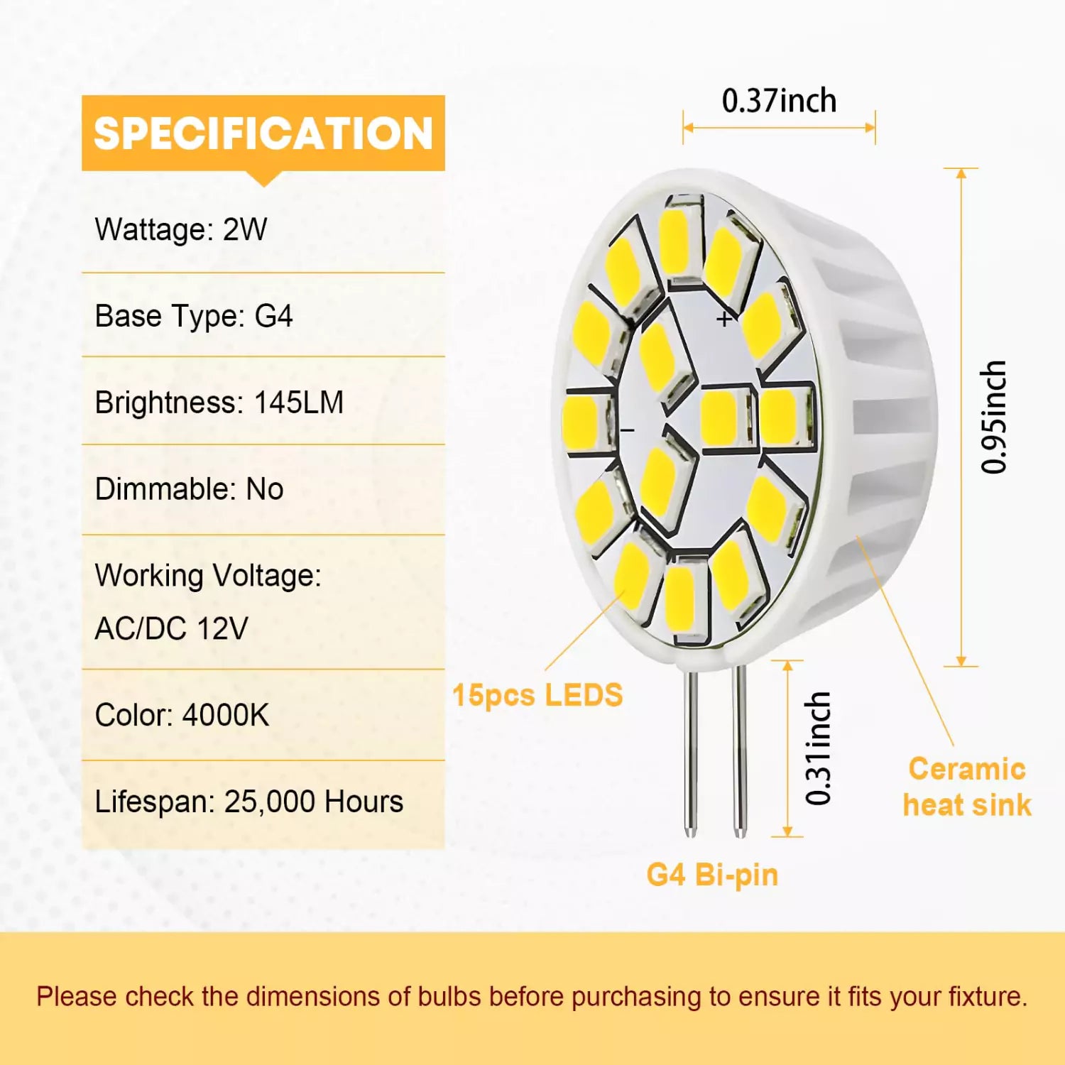 Kohree 2W G4 LED Bulb 4000K 12V Bi-Pin Base Ceiling Puck Light Bulb