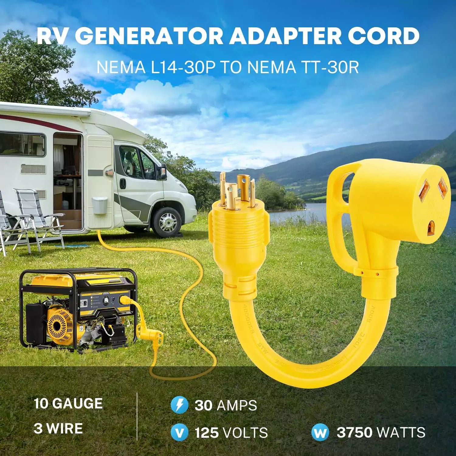 L14-30P to TT-30R Generator Plug Adapter Cord - Kohree