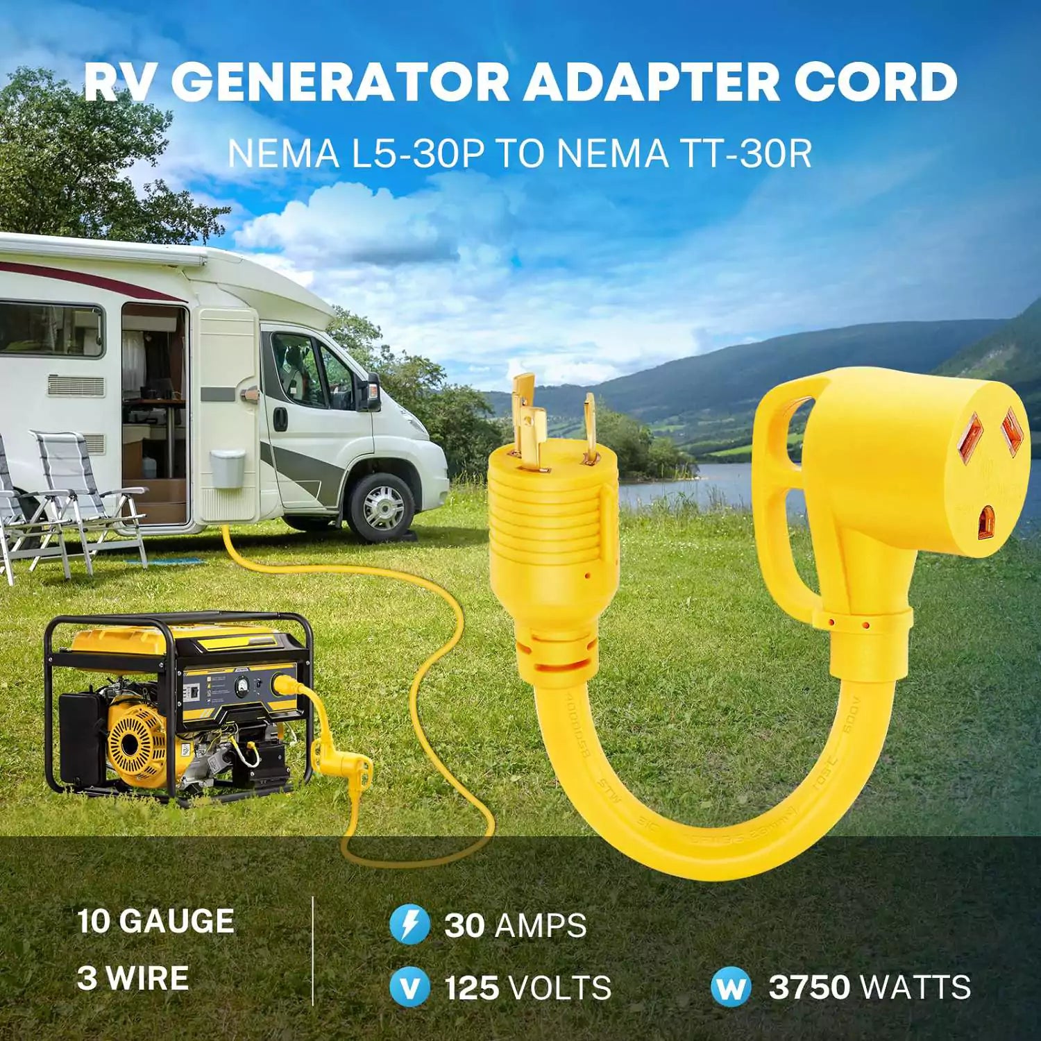 30A L5-30P to 30A TT-30R Generator Plug Adapter Cord