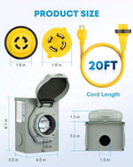 Kohree generator cord 30 amp 20ft and inlet box kit
