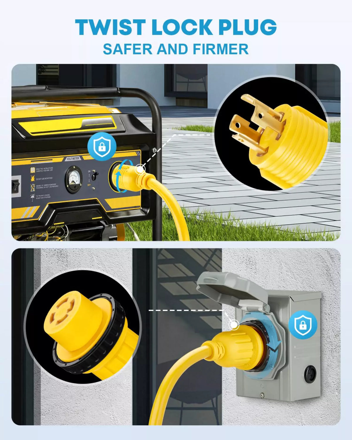 Kohree twist lock generator extension cable 30 amp 25 ft