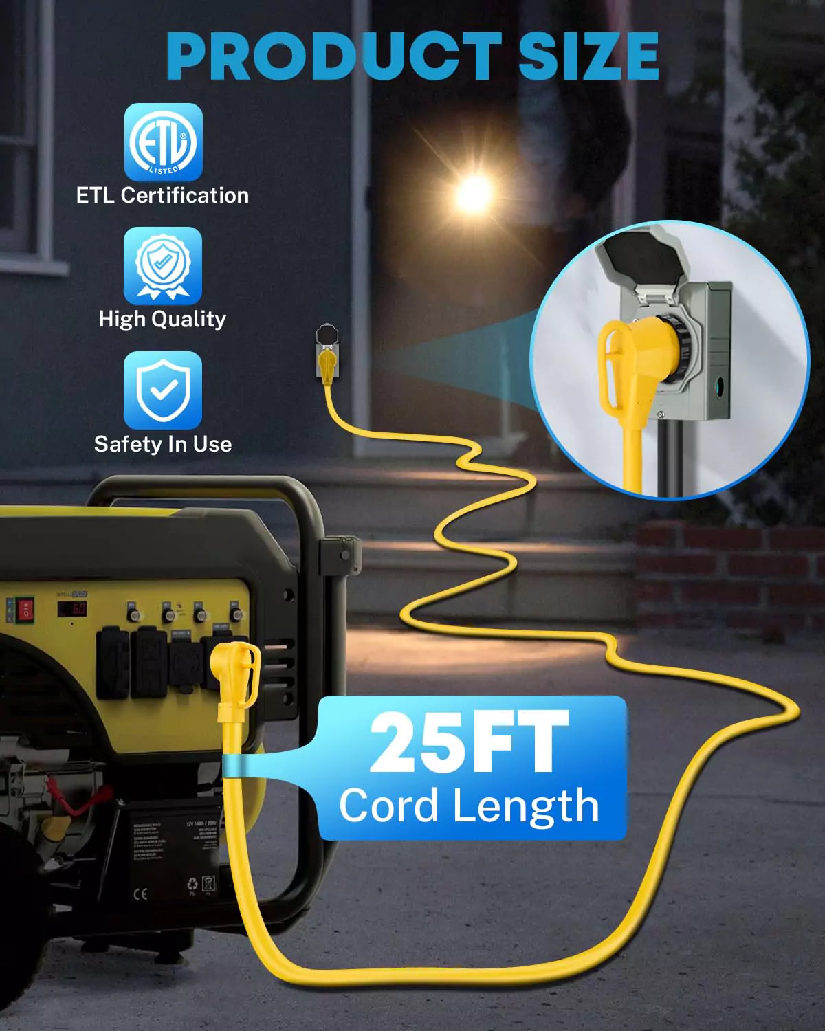 Kohree 50 amp generator extension cord 25 ft size